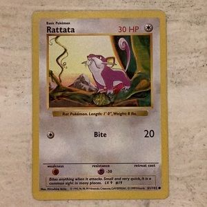 Rattata 1999 Shadowless Pokemon 61/102 Base Set Card TCG #61